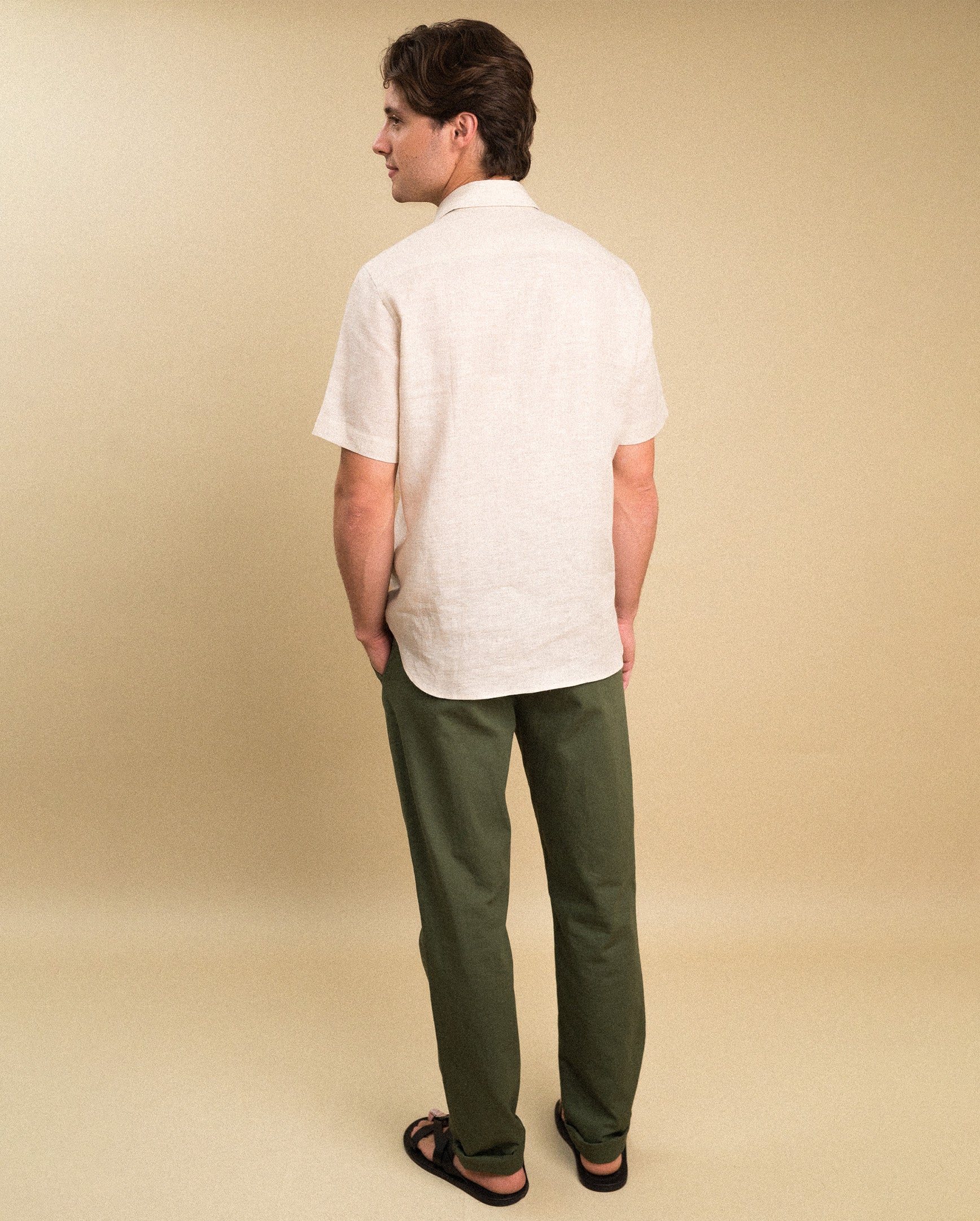 Rifle green chinos full back view — Encino men's chino pants, slim tapered | Palma Camisería